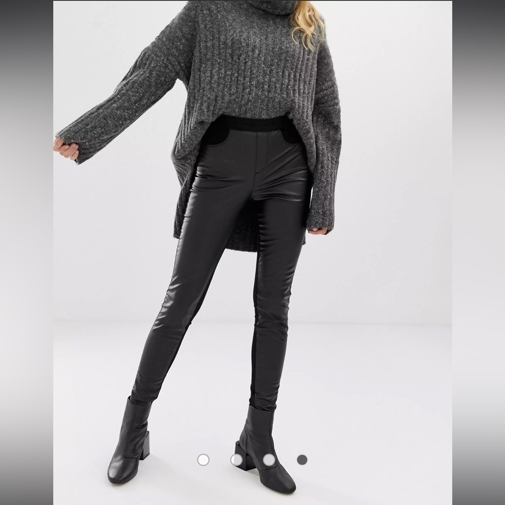 French Connection Leather Paneled Mixed Media Skinny Pants Black Womens Size 4 - Picture 2 of 11